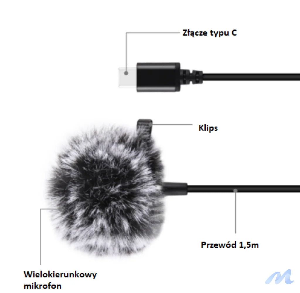 Jack Puluz tie microphone with clip PU425 1.5m USB-C