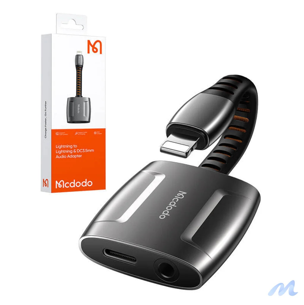 Lightning to Lightning + AUX 3.5mm mini jack adapter, Mcdodo CA-6340 (black)
