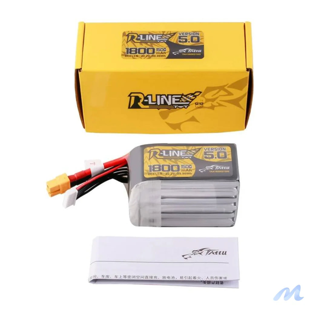 Lipo Tattu R-Line Version 5.0 1800mAh 22.2V 150C 6S battery with XT60 connector