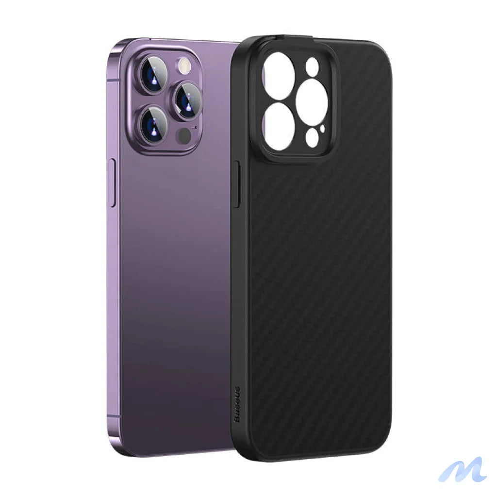 Magnetic Case Baseus Synthetic Fiber Series for iPhone 14 Pro (black)+ tempered glass + cleaning kit