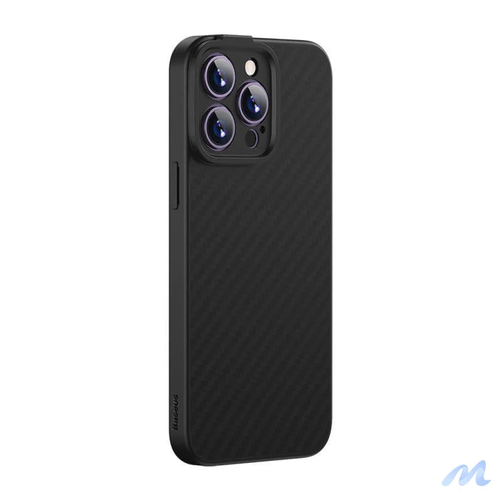 Magnetic Case Baseus Synthetic Fiber Series for iPhone 14 Pro (black)+ tempered glass + cleaning kit