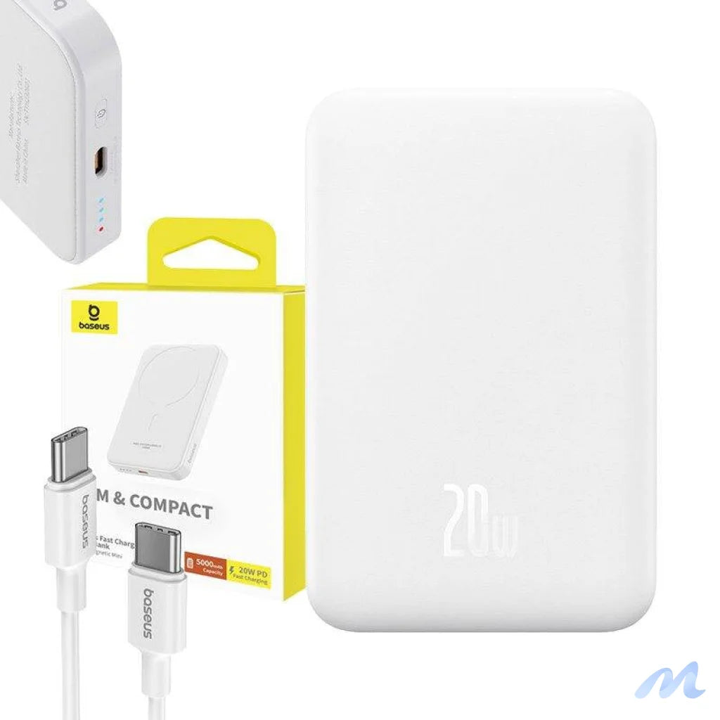 Magnetic Mini Powerbank Baseus 5000mAh, USB-C 20W (white)