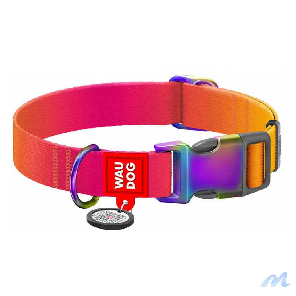 Nylon dog collar with QR code WAUDOG 15 mm wide, 25-35 cm long orange