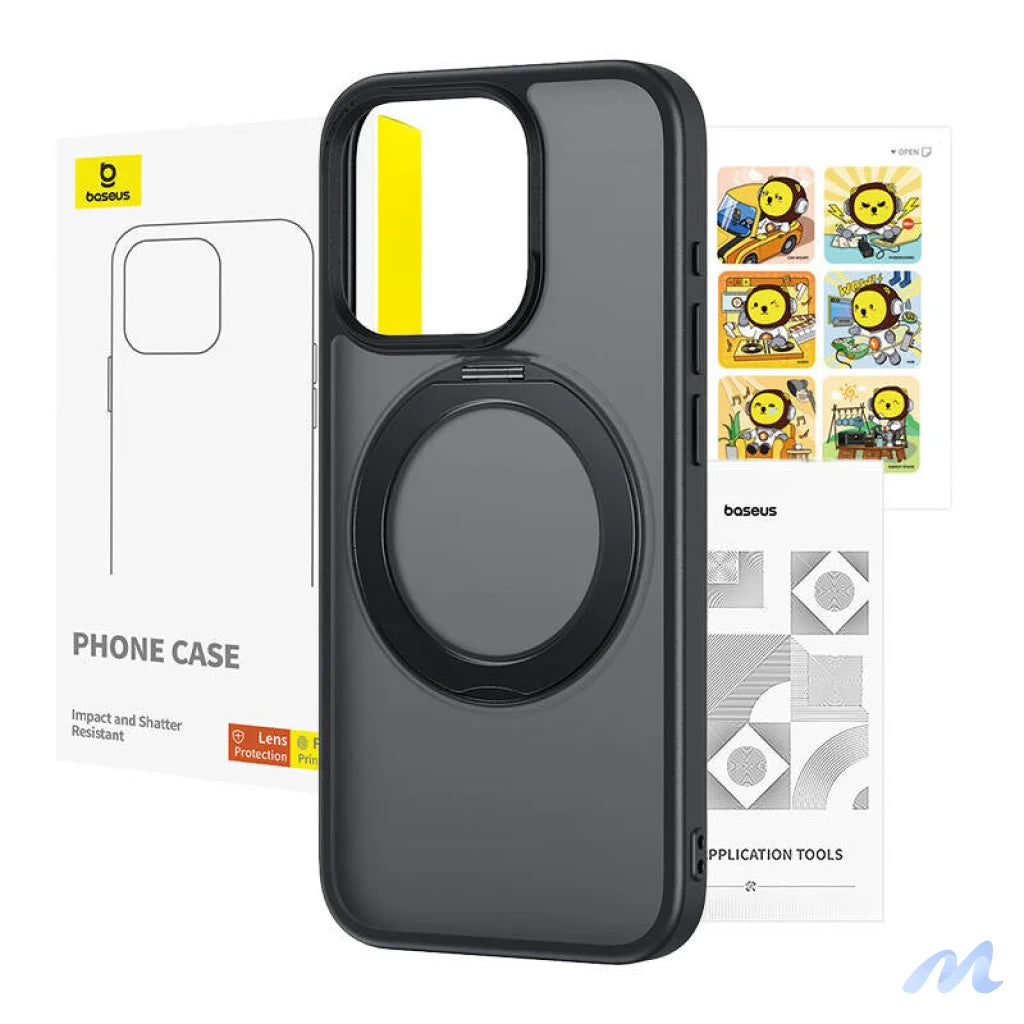 Phone Case Baseus SkyRing Magnetic with Stand for iP 14 Pro Max + tempered-glass and cleaning kit (black)