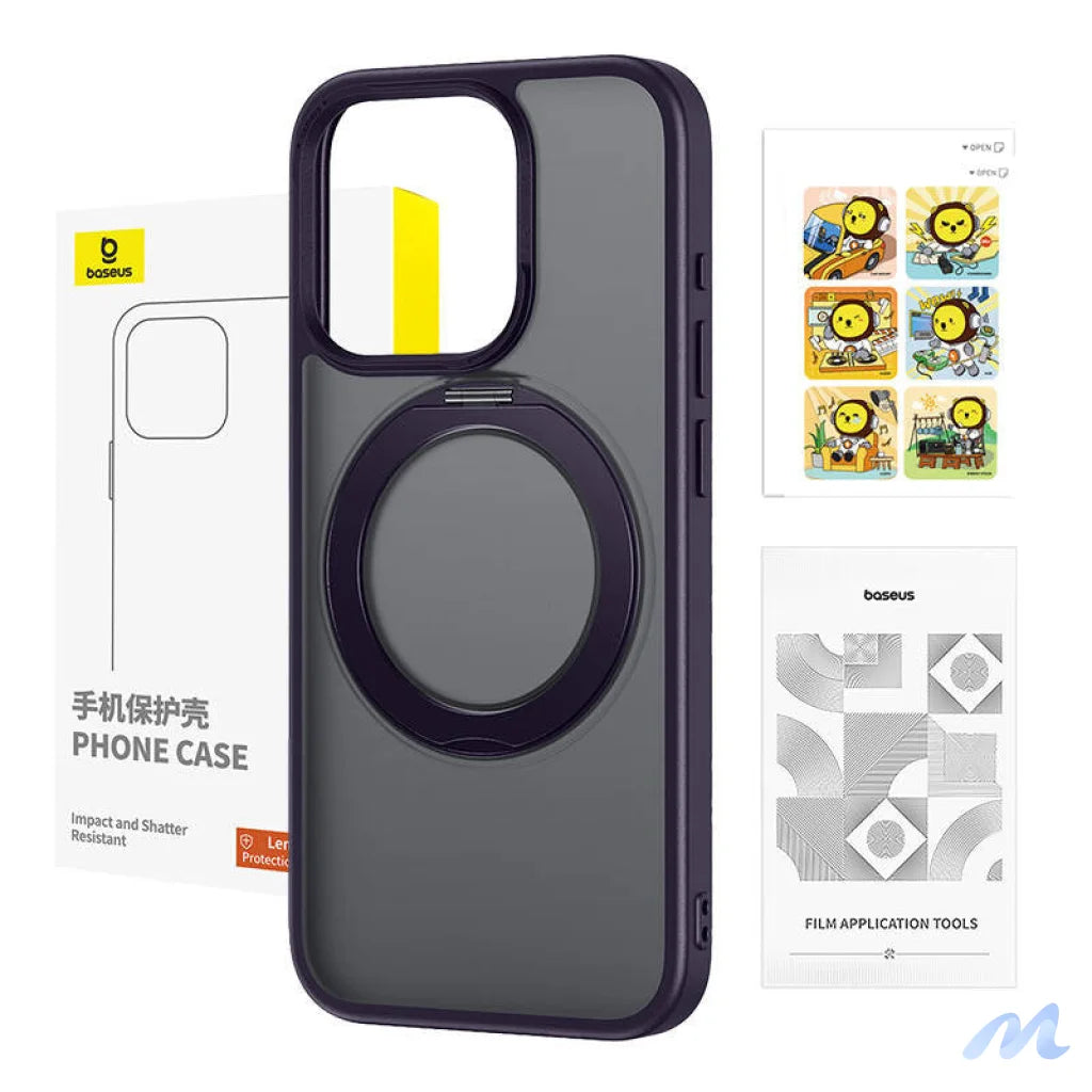 Phone Case Baseus SkyRing Magnetic with Stand for iP 14 Pro Max + tempered-glass and cleaning kit (purple)