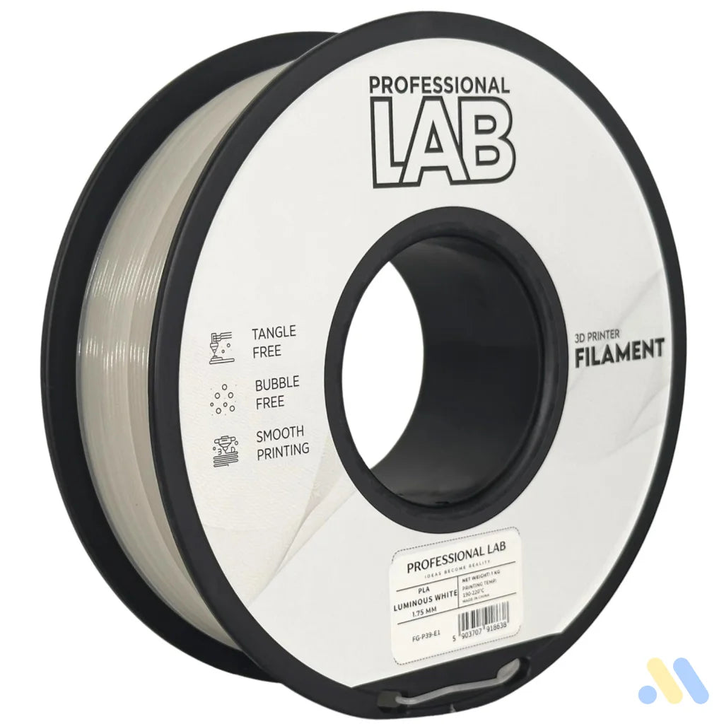 PLA Luminous is a glow-in-the-dark filament that absorbs light and emits it in the dark, perfect for decorative or artistic prints. It contains phosphorescent particles, so a hardened steel nozzle is recommended for long-term use.