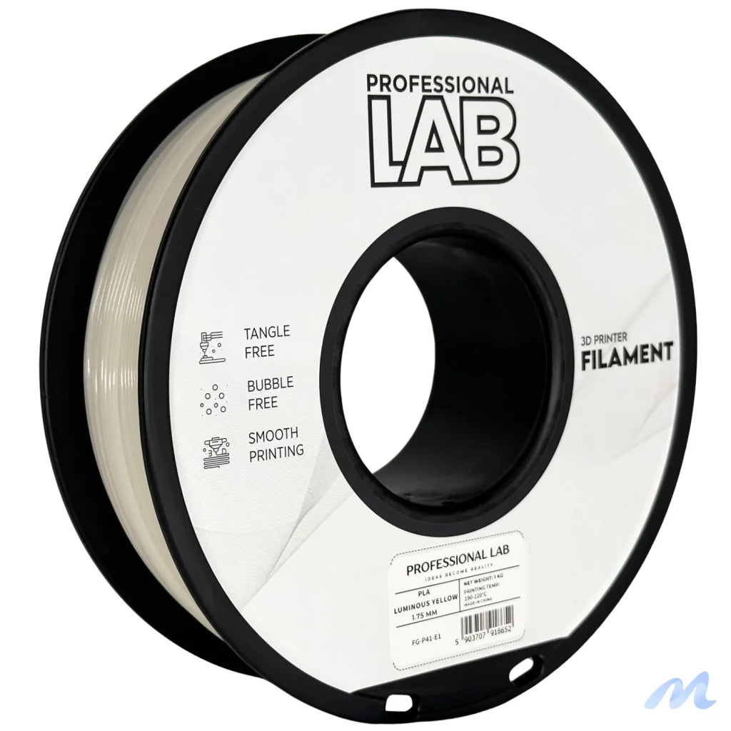 PLA Luminous is a glow-in-the-dark filament that absorbs light and emits it in the dark, perfect for decorative or artistic prints. It contains phosphorescent particles, so a hardened steel nozzle is recommended for long-term use.