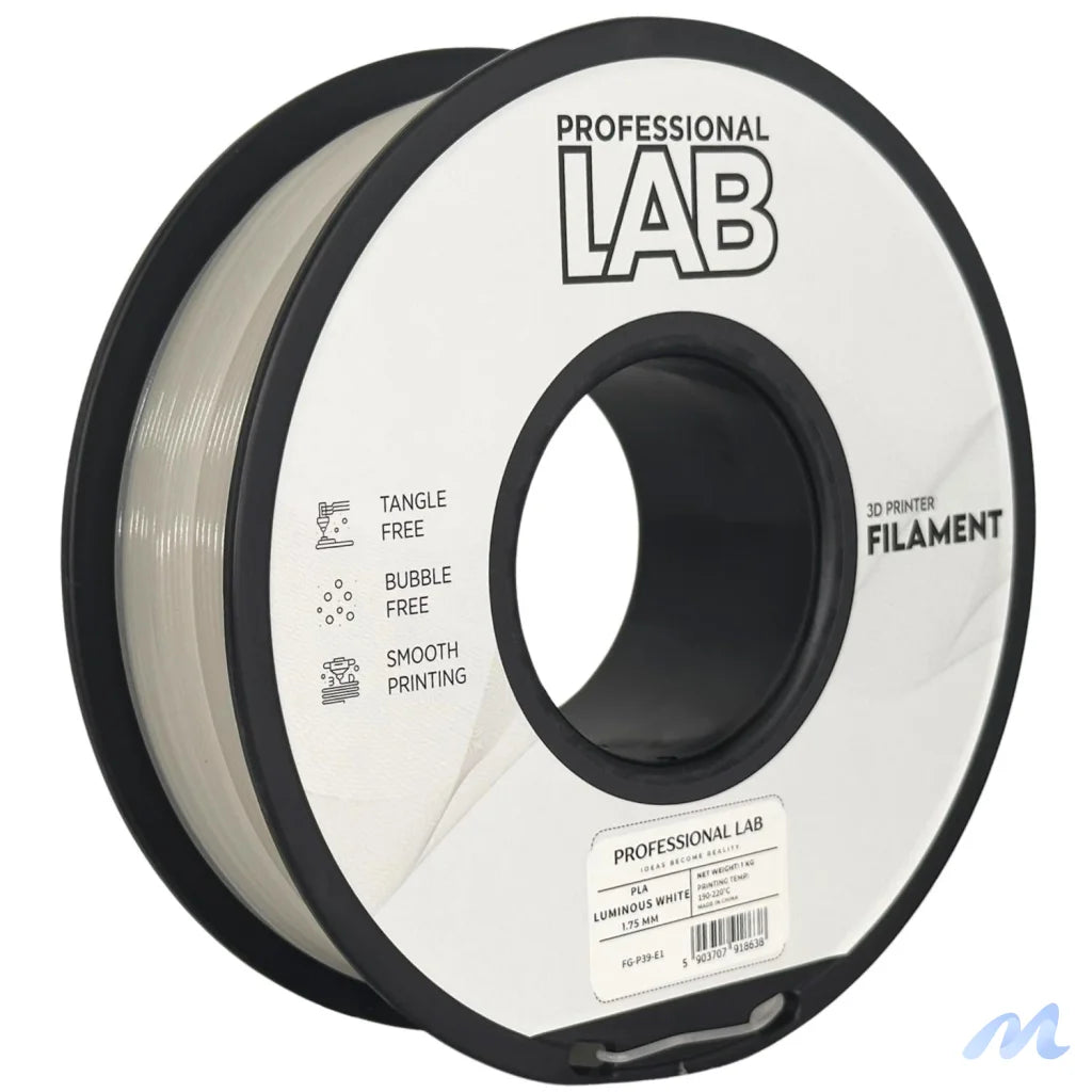 PLA Luminous is a glow-in-the-dark filament that absorbs light and emits it in the dark, perfect for decorative or artistic prints. It contains phosphorescent particles, so a hardened steel nozzle is recommended for long-term use.