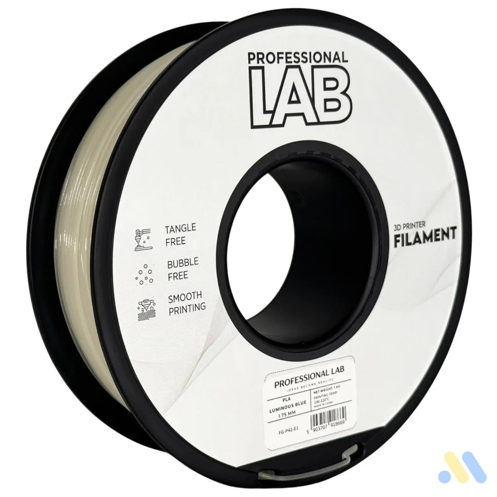 PLA Luminous is a glow-in-the-dark filament that absorbs light and emits it in the dark, perfect for decorative or artistic prints. It contains phosphorescent particles, so a hardened steel nozzle is recommended for long-term use.