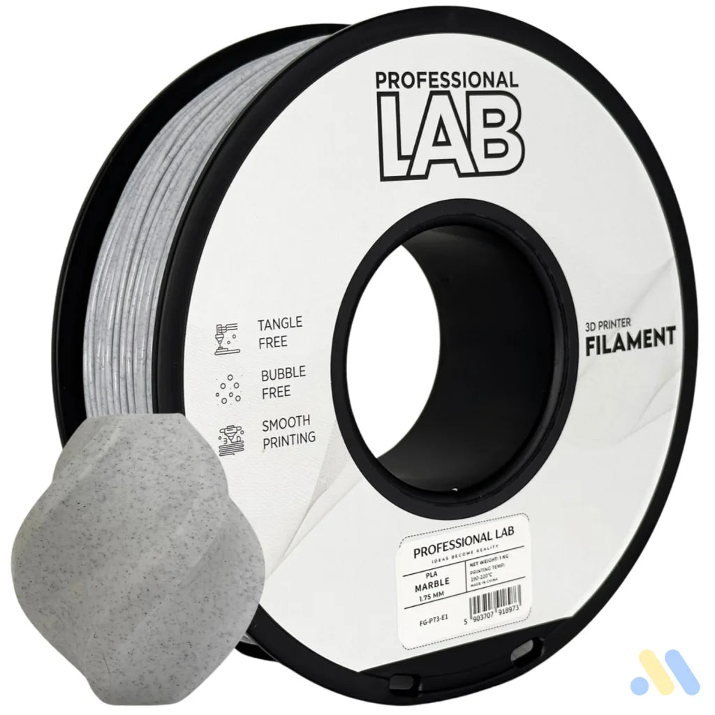 PLA Marble is a PLA-based filament blended with mineral particles that give prints a natural, stone-like appearance. It’s ideal for statues, architectural models, or decorative items.