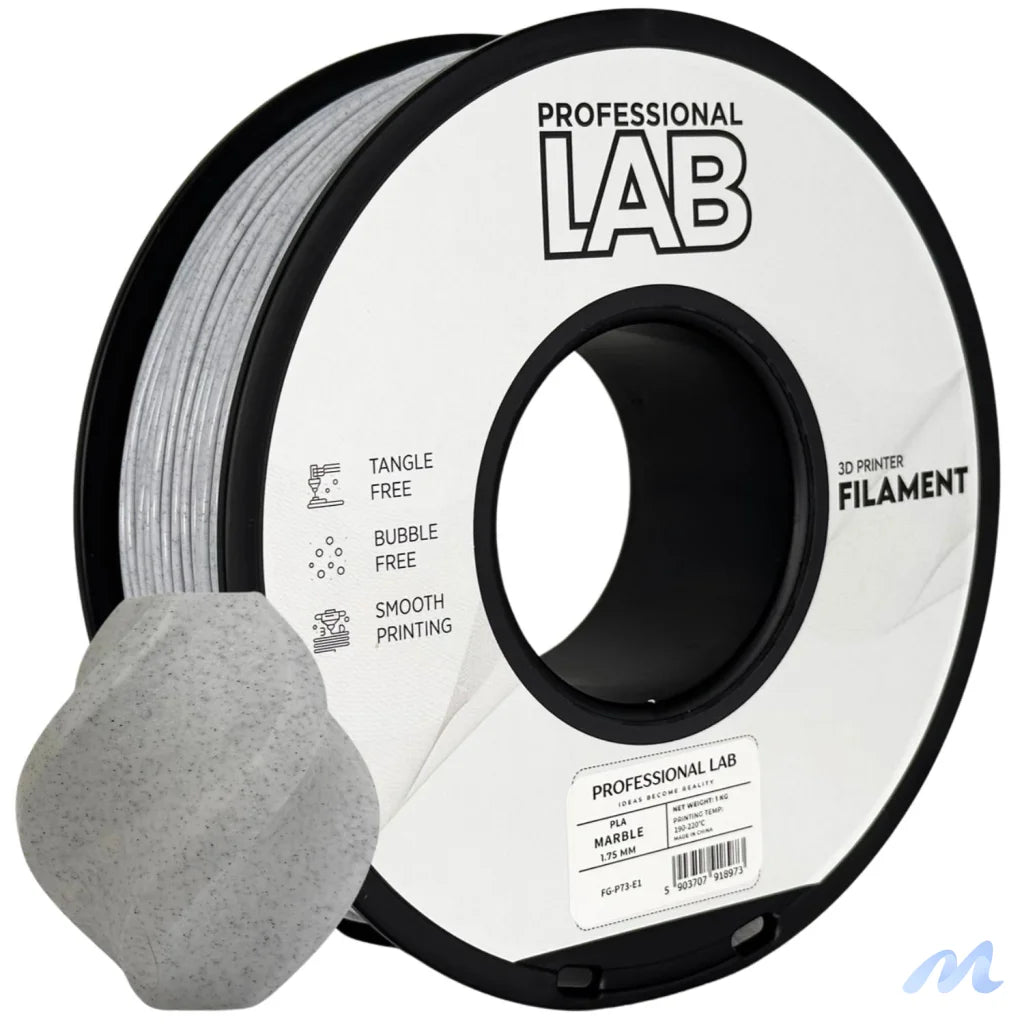 PLA Marble is a PLA-based filament blended with mineral particles that give prints a natural, stone-like appearance. It’s ideal for statues, architectural models, or decorative items.