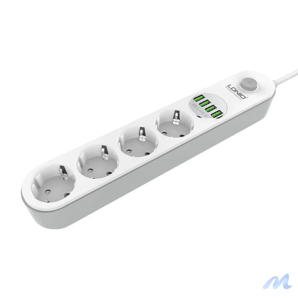 Power strip with 4 AC sockets, 4x USB, LDNIO SE4432, 2m (white)