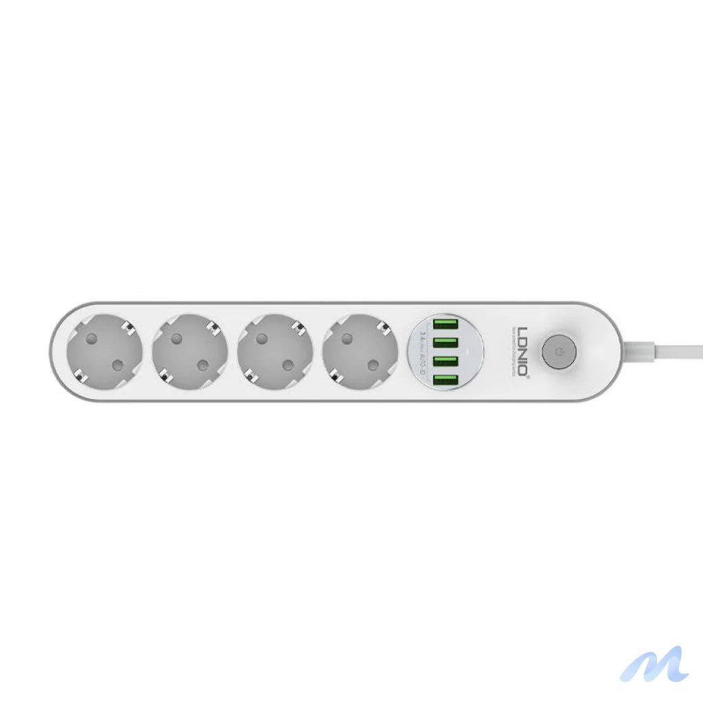 Power strip with 4 AC sockets, 4x USB, LDNIO SE4432, 2m (white)