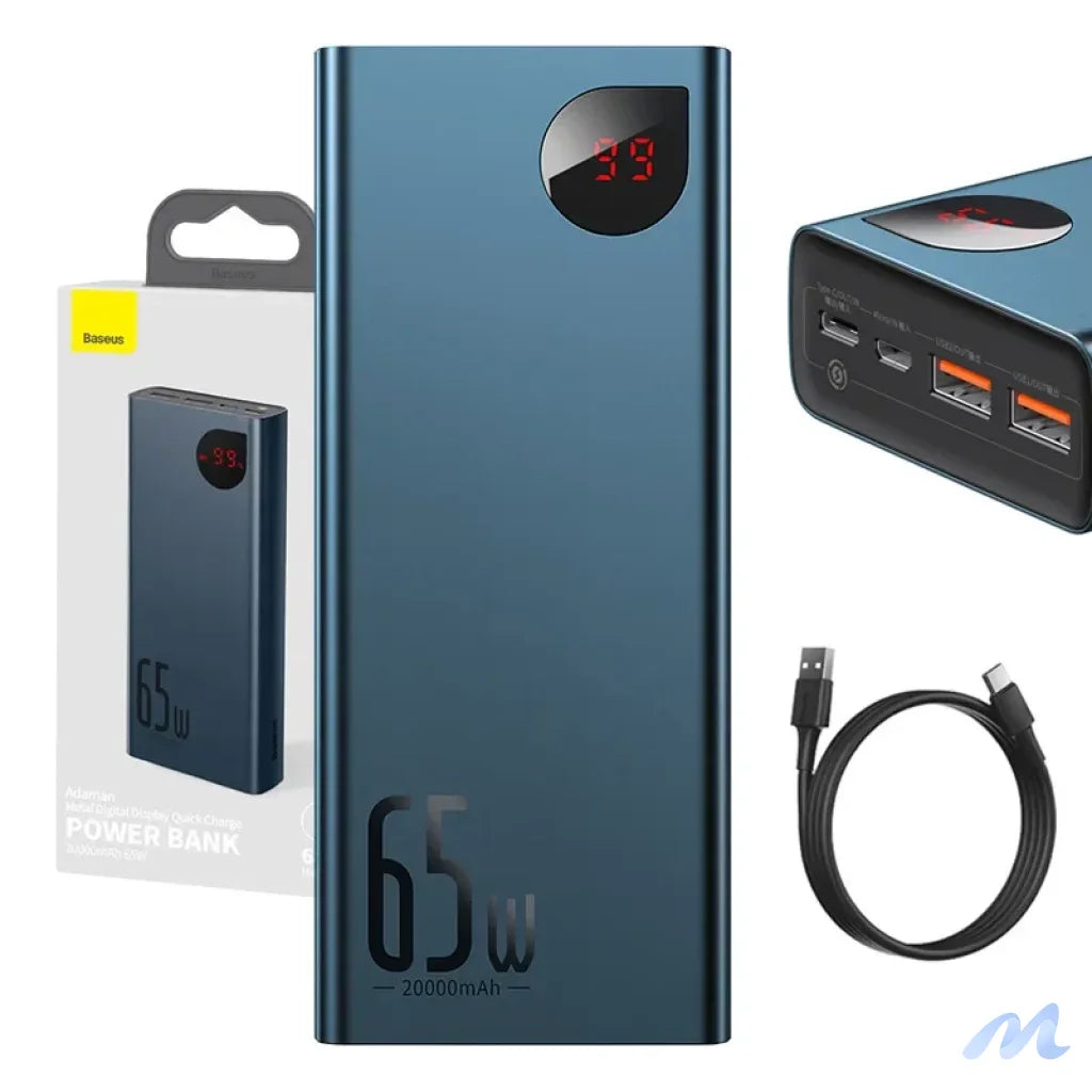 Powerbank Baseus Adaman Metal 20000mAh PD QC 3.0 65W 2xUSB + USB-C + micro USB (Blue)