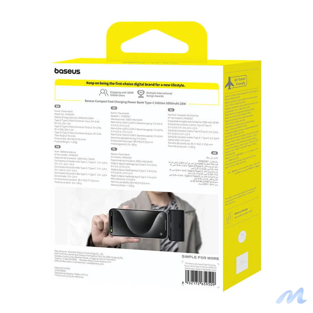 Powerbank Baseus Compact 5000mAh, 20W, USB-C (black)
