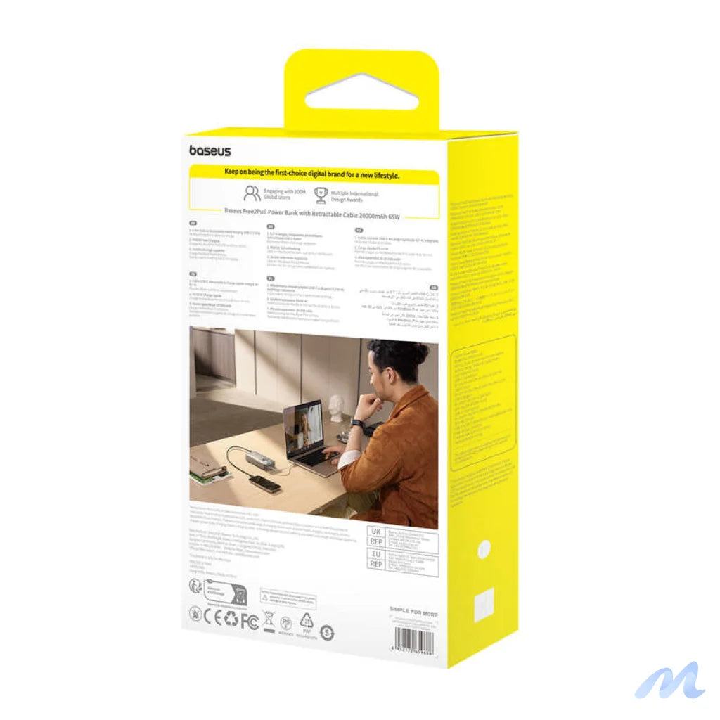 Powerbank Baseus OS Free2Pull 20000mAh 65W + cable (szary)