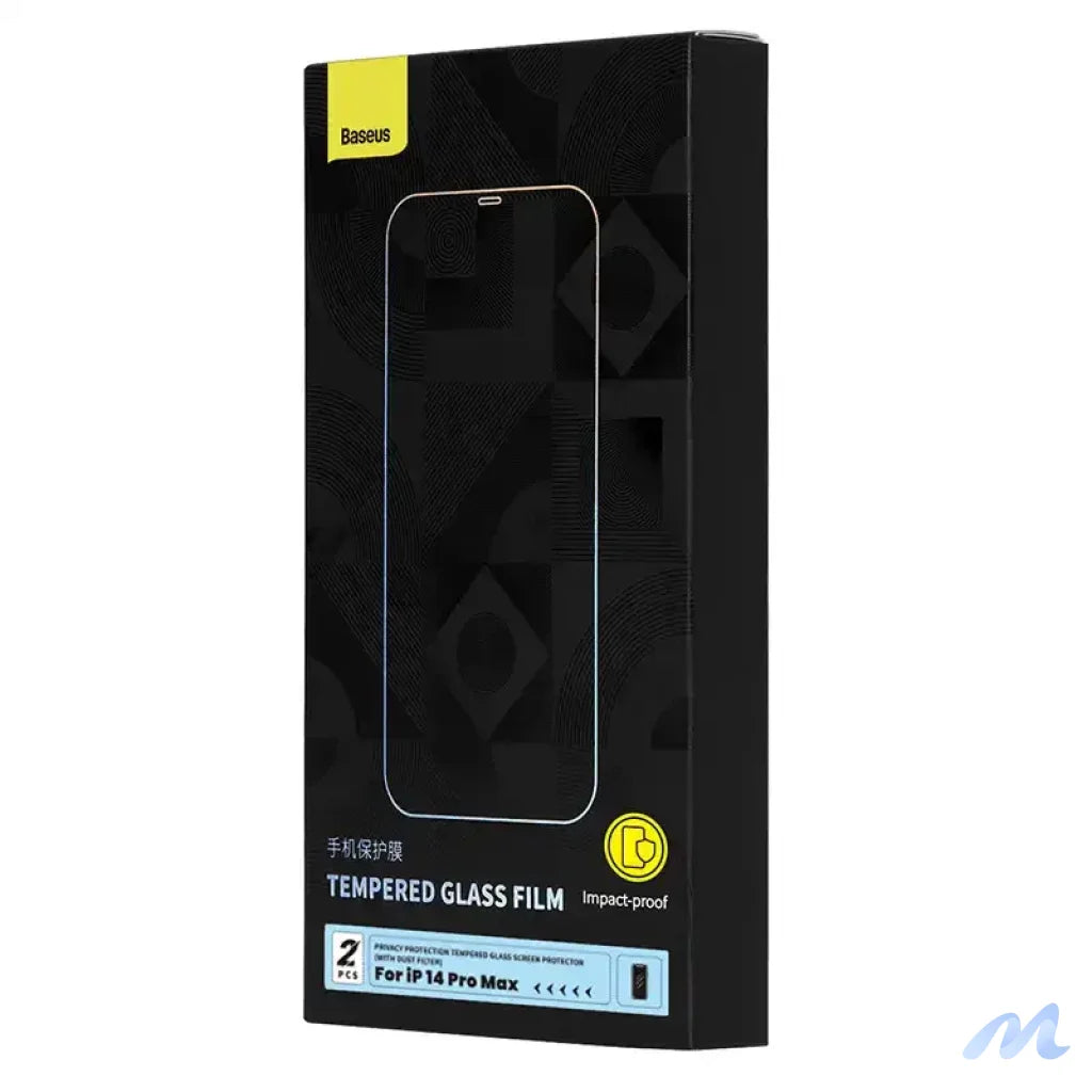 Privacy tempered Glass Baseus Iphone 14 Pro Max (2pcs) with 2 cleaning kits and dust-proof installation tool