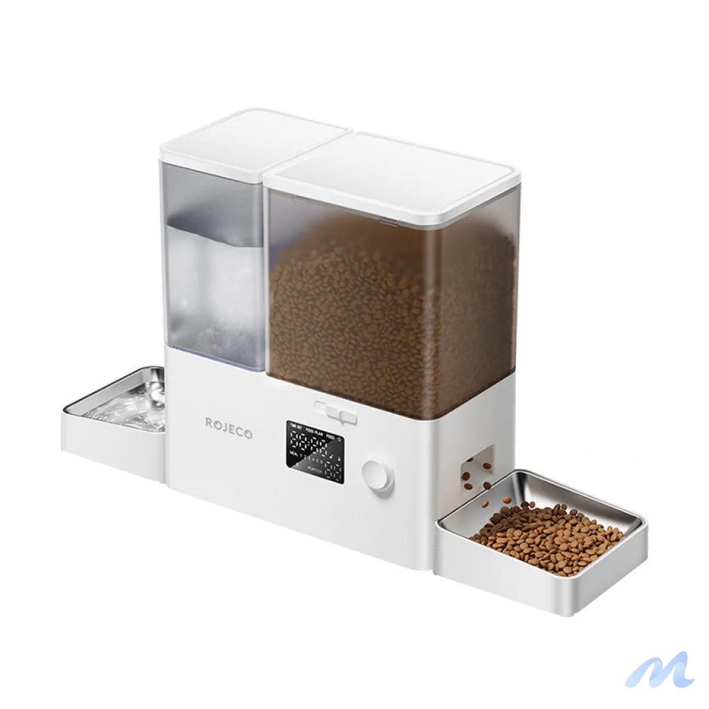 Rojeco 2 in 1 Pet Water Fountain 3.5L & Feeder 5L Button Verson (white)