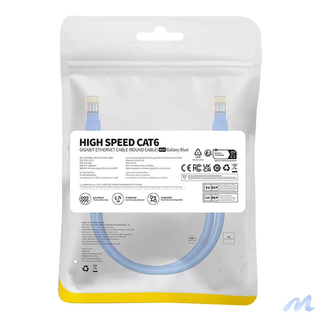Round Cable Baseus Ethernet RJ45, Cat.6, 0,5m (blue)