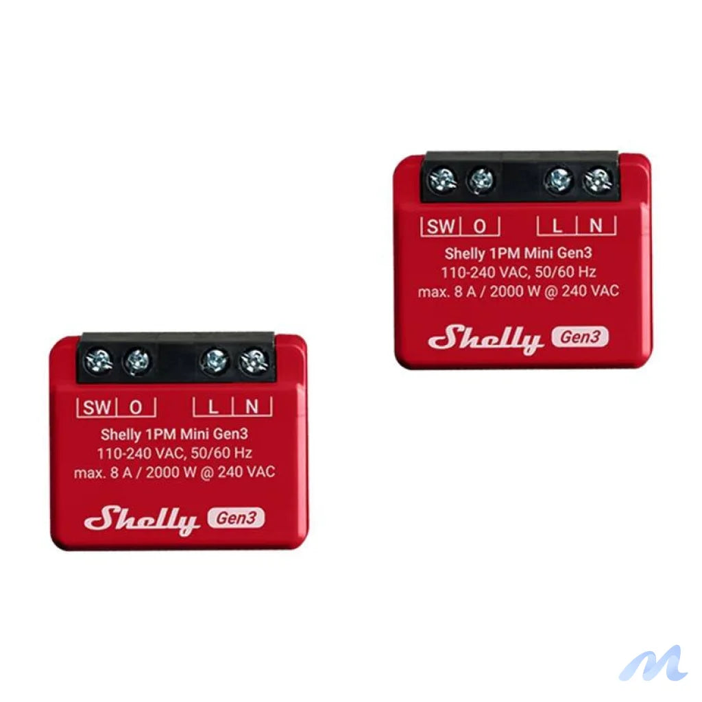 Shelly 1PM Mini Gen3 Set of 2 Controllers, WiFi/Bluetooth