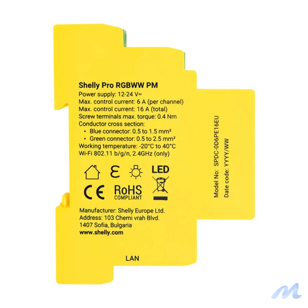 Shelly RGBWW Pro WiFi 5-Channel DIN Rail Lighting Controller