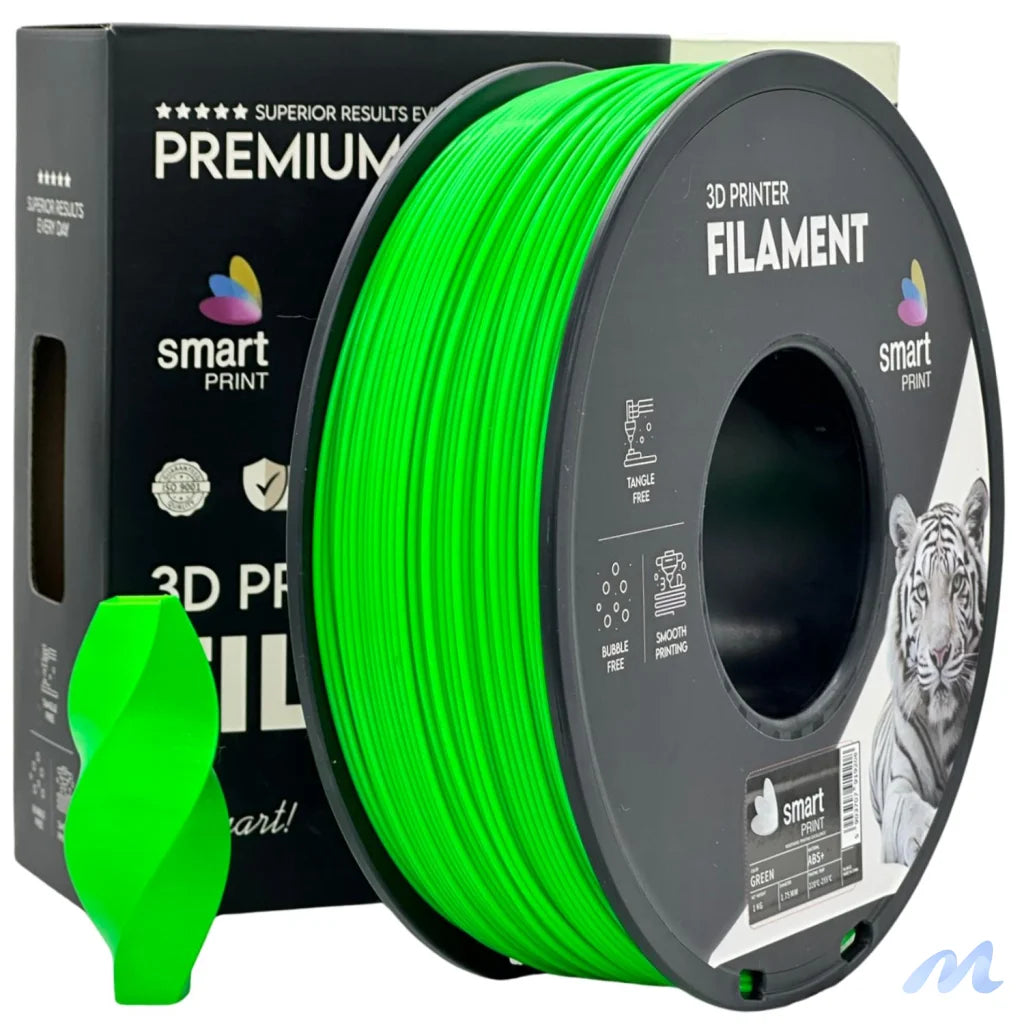 Smart Print ABS is a durable filament for functional parts. It contains special inhibitors to enhance strength and color. Requires a heated bed, enclosure, and good ventilation to reduce warping.