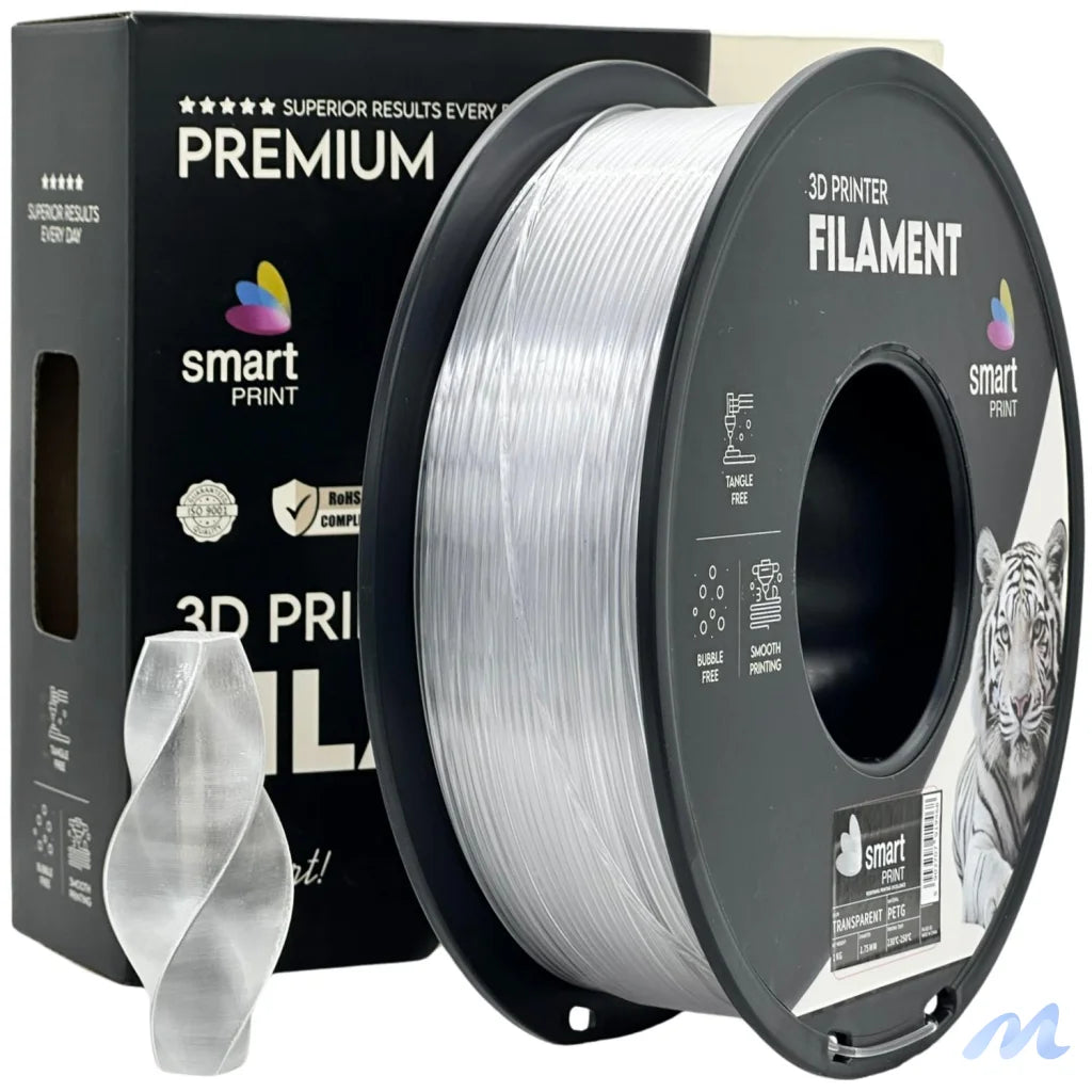 Smart Print PETG blends ABS strength with PLA ease. Slightly flexible and highly durable, it resists moisture and chemicals. Special inhibitors enhance strength and color. Ideal for outdoor and functional prints.