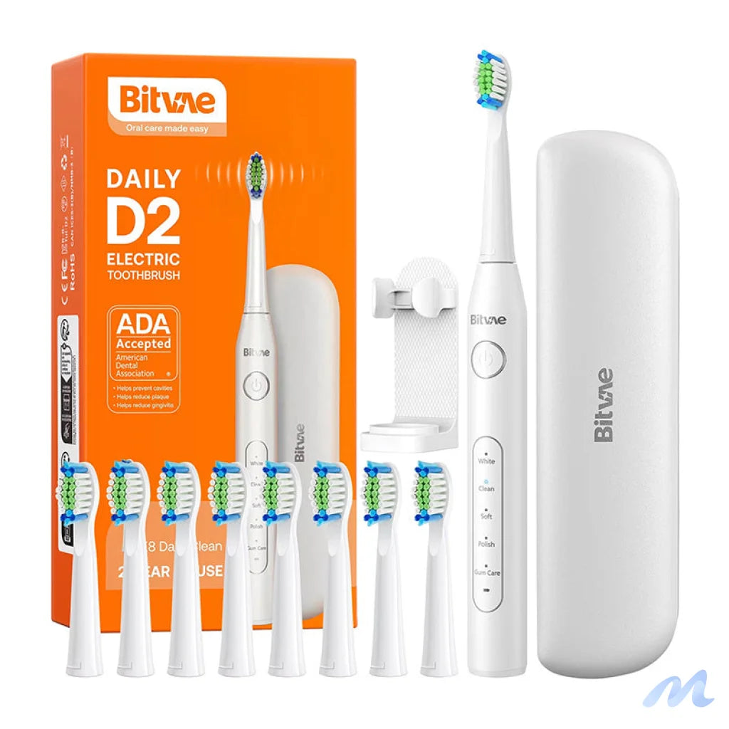 Sonic toothbrush with tips set and travel case D2 (white)
