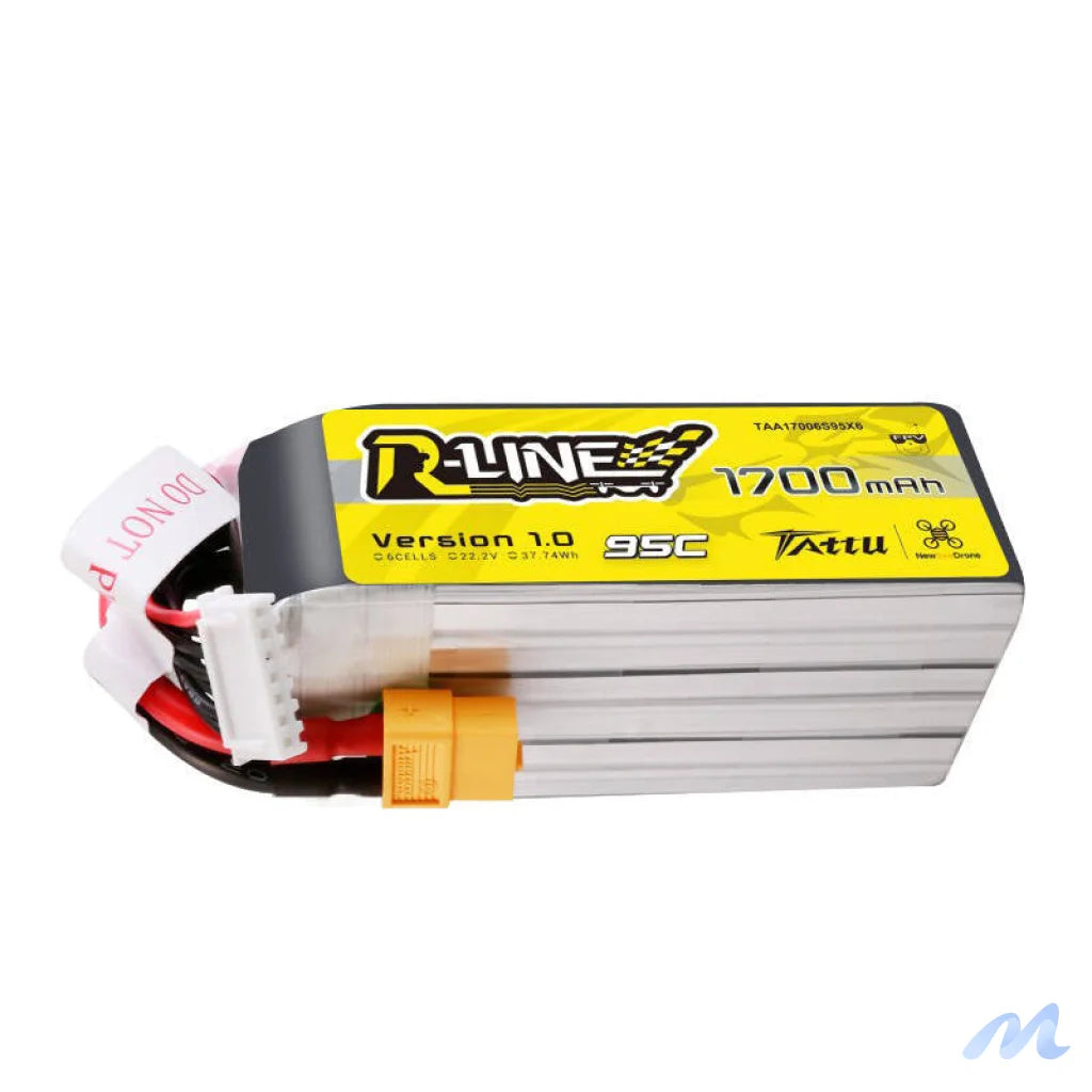 Tattu R-Line 22.2V 1700mAh 6S 95C Lipo Battery with XT60 Plug