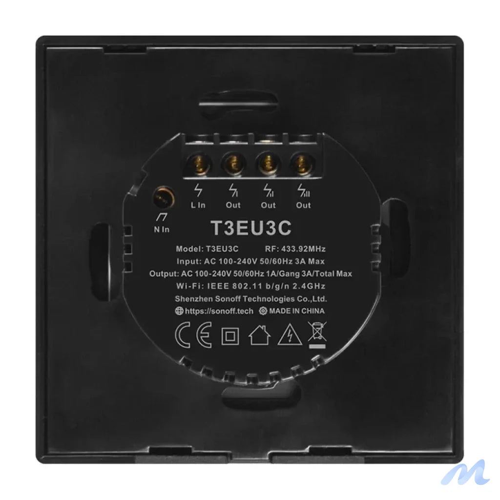 Touch light switch WiFi + RF 433 Sonoff T3 EU TX (2-channel)