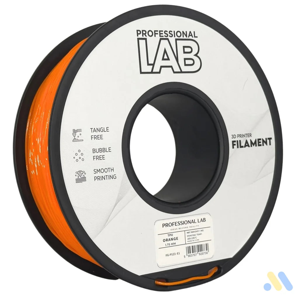 TPU is a flexible and wear-resistant filament, suitable for printing rubber-like parts such as seals, gaskets, cases, or flexible mounts. Requires low print speed and proper filament guidance.
