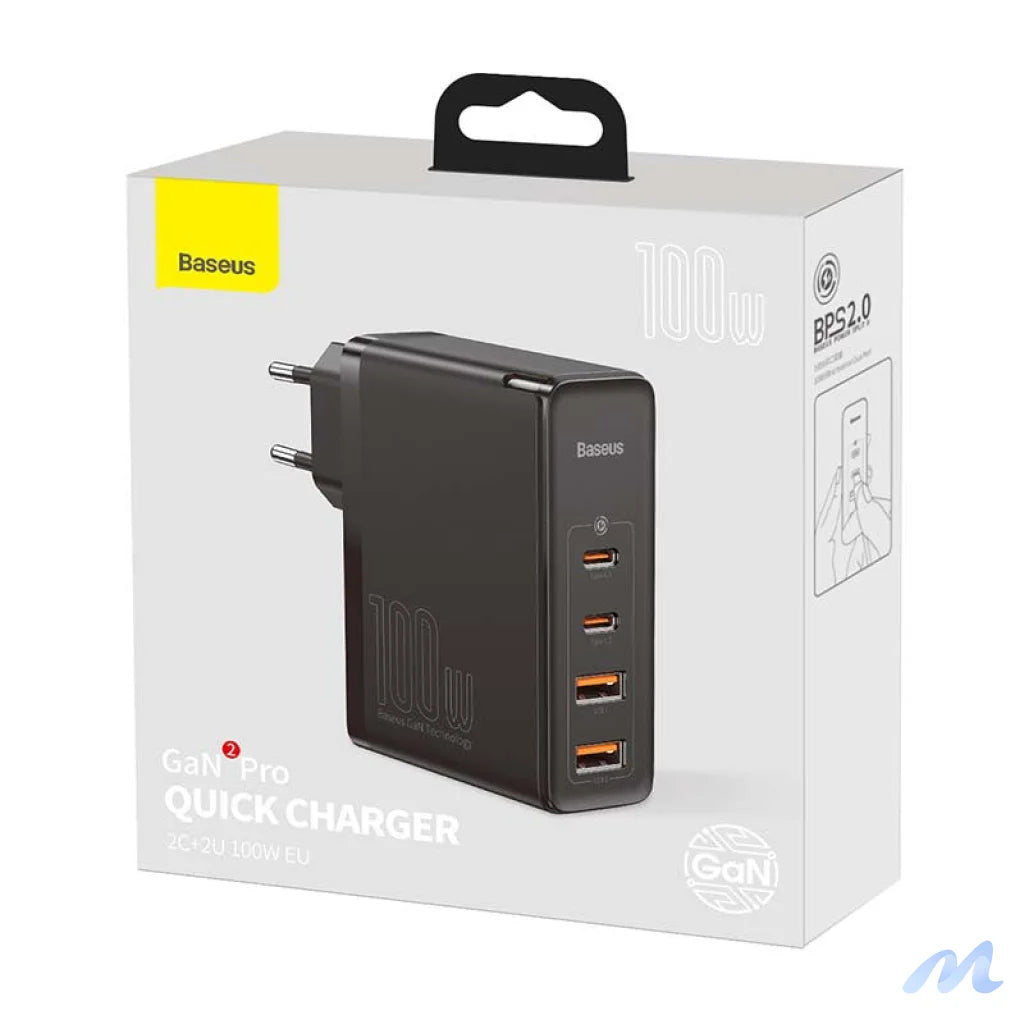 Travel Charger Baseus GaN2 Pro Quick 2x USB + 2x USB-C, 100W, EU (Black)