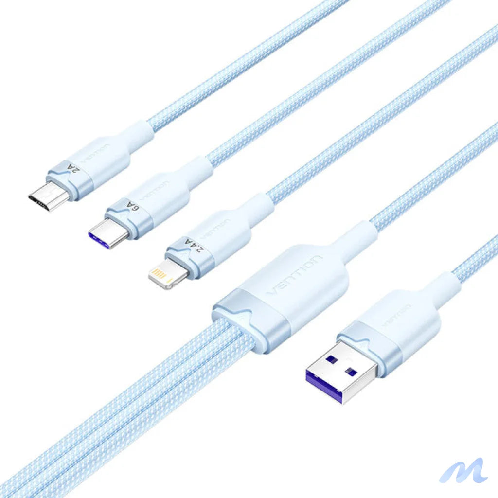 USB 2.0 A to 3-in-1 6A cable Vention CTRLG 1.5M (blue)