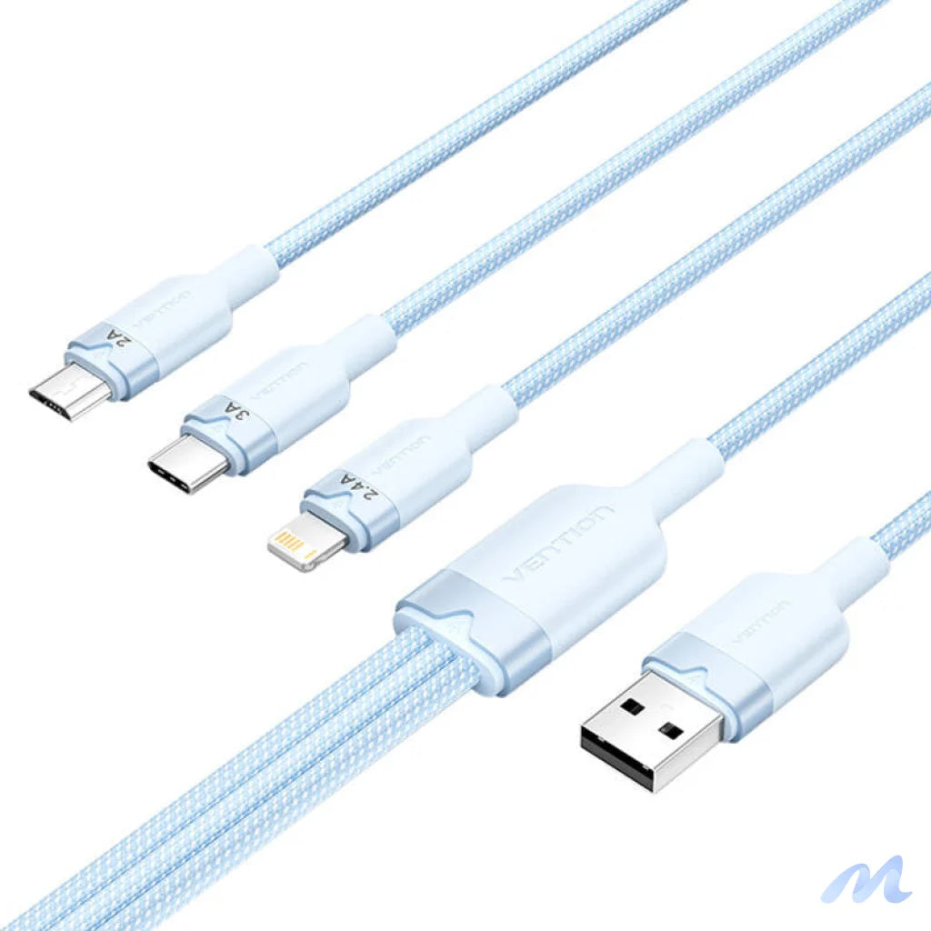 USB 2.0 A to 3in1 3A cable Vention CTPLG 1.5M (blue)