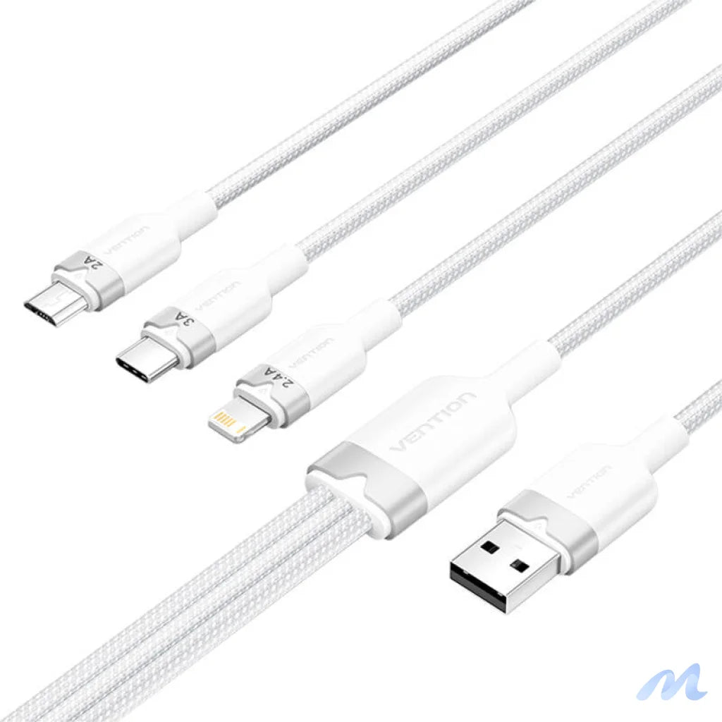 USB 2.0 A to 3in1 3A cable Vention CTPWG 1.5M (white)