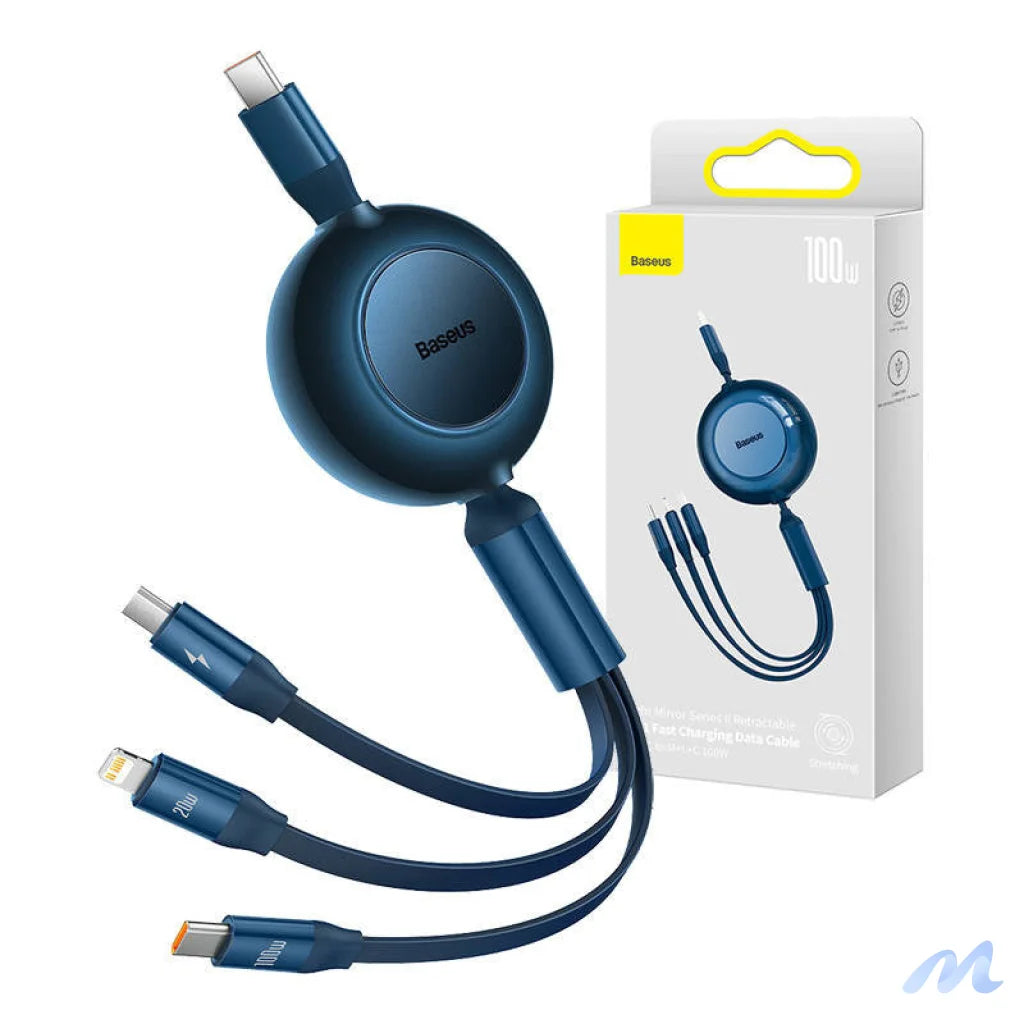 USB-C 3-in-1 cable Baseus Bright Mirror 4 for micro USB / USB-C / Lightning 100W / 3.5A 1.1m (Blue)