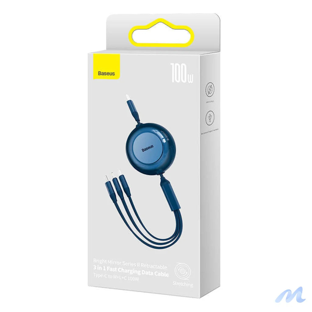 USB-C 3-in-1 cable Baseus Bright Mirror 4 for micro USB / USB-C / Lightning 100W / 3.5A 1.1m (Blue)