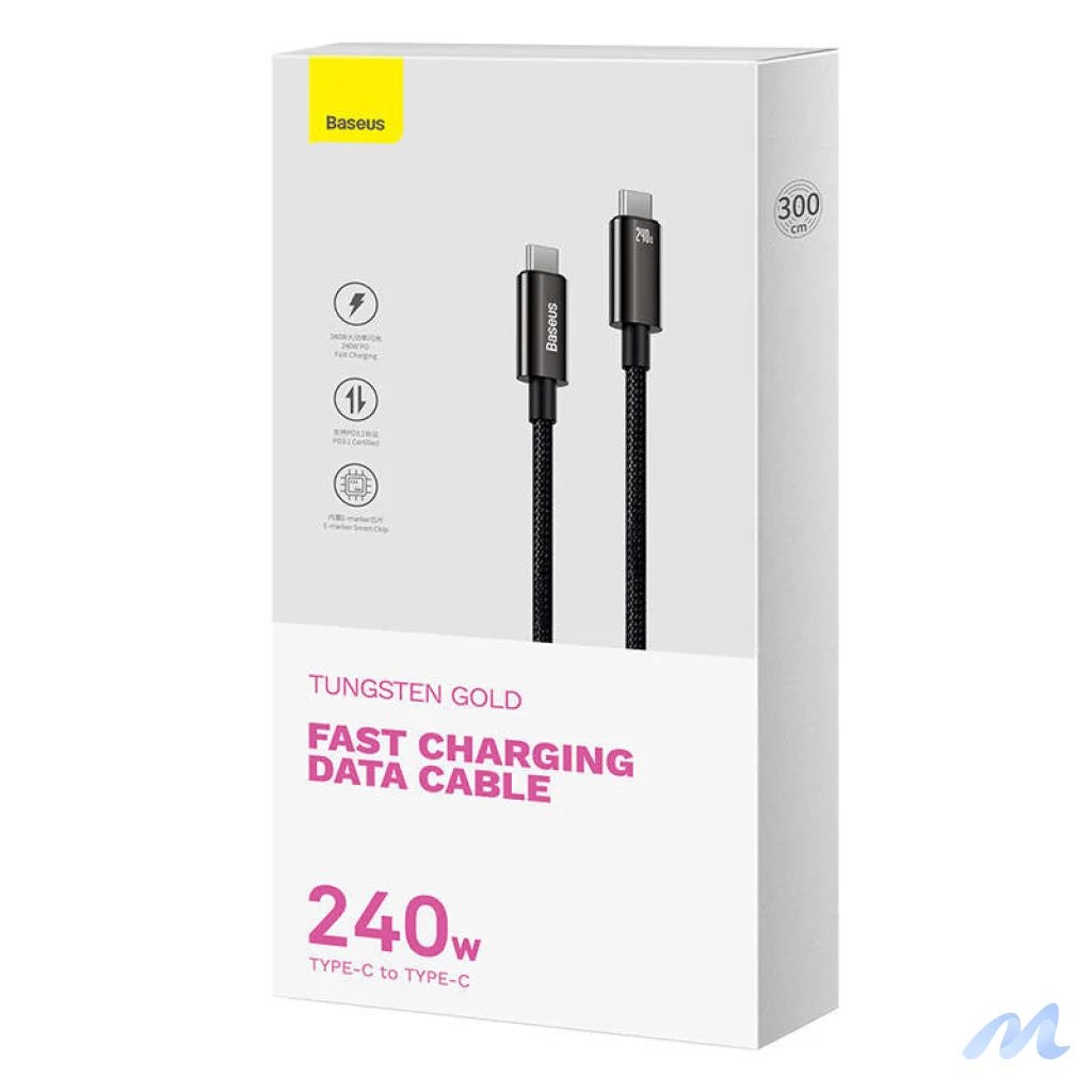 USB-C to USB-C cable Baseus Tungsten Gold 240W 3m (black)