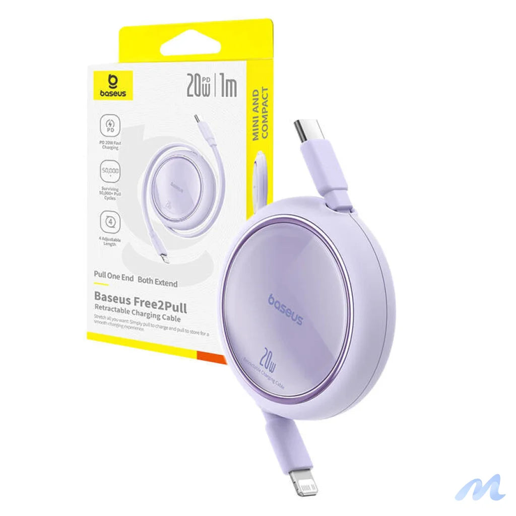 USB Cable Baseus Free2Pull USB-C to iP 20W 1m (purple)