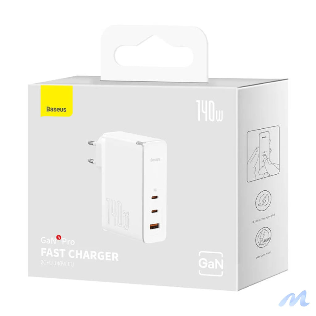 Wall charger Baseus GaN5 Pro 2xUSB-C + USB, 140W (white)