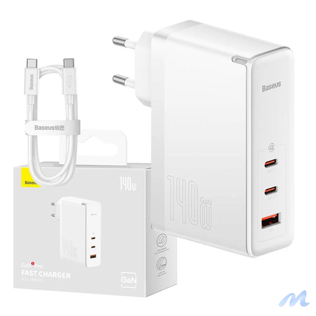 Wall charger Baseus GaN5 Pro 2xUSB-C + USB, 140W (white)