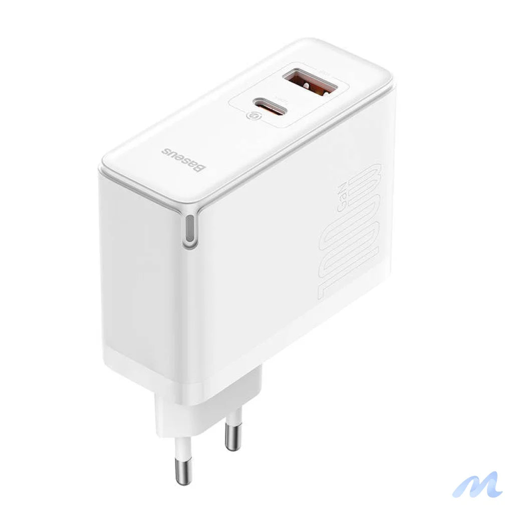Wall charger Baseus GaN5 Pro USB-C + USB, 100W + 1m cable (white)