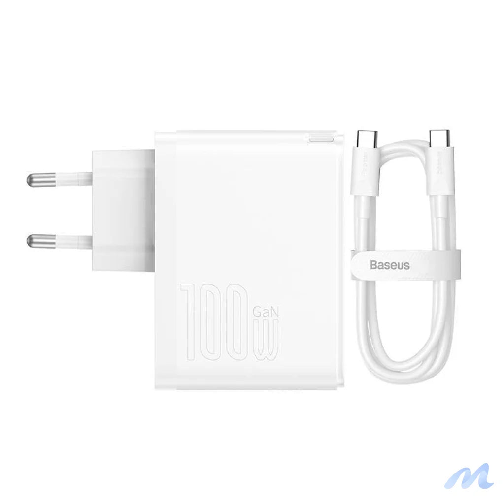 Wall charger Baseus GaN5 Pro USB-C + USB, 100W + 1m cable (white)