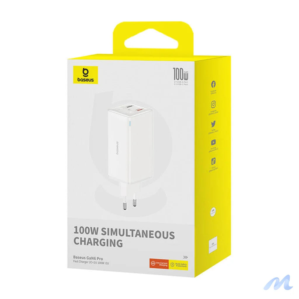 Wall charger Baseus GaN6 Pro 2xUSB-C + 2xUSB, 100W (white)