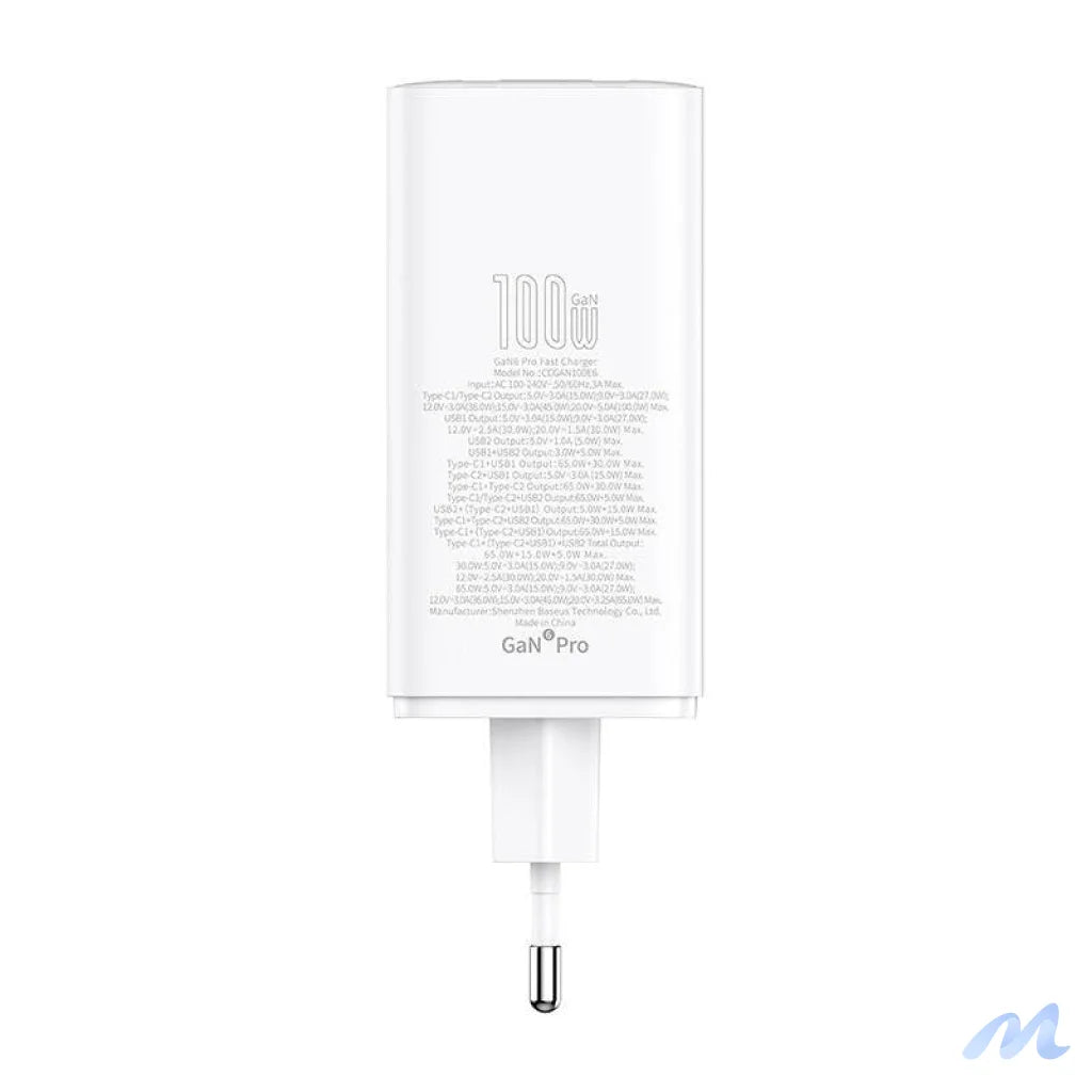 Wall charger Baseus GaN6 Pro 2xUSB-C + 2xUSB, 100W (white)
