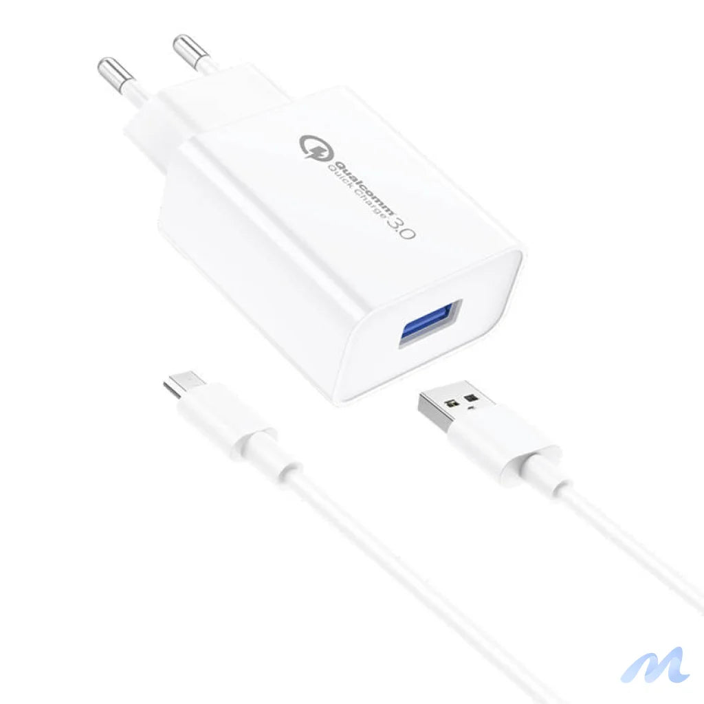 Wall Charger Foneng EU13 18W + USB to Micro USB Cable, 3A (White)