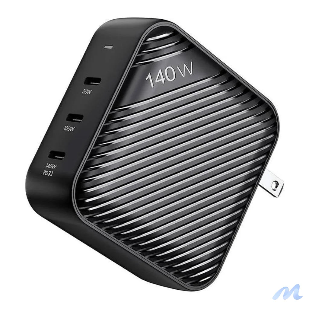 Wall charger INVZI GanHub 3x USB-C, 140W, EU/UK/AU/US (black)