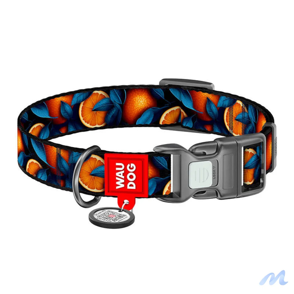 Waudog "Oranges" nylon dog collar with QR code, size XL