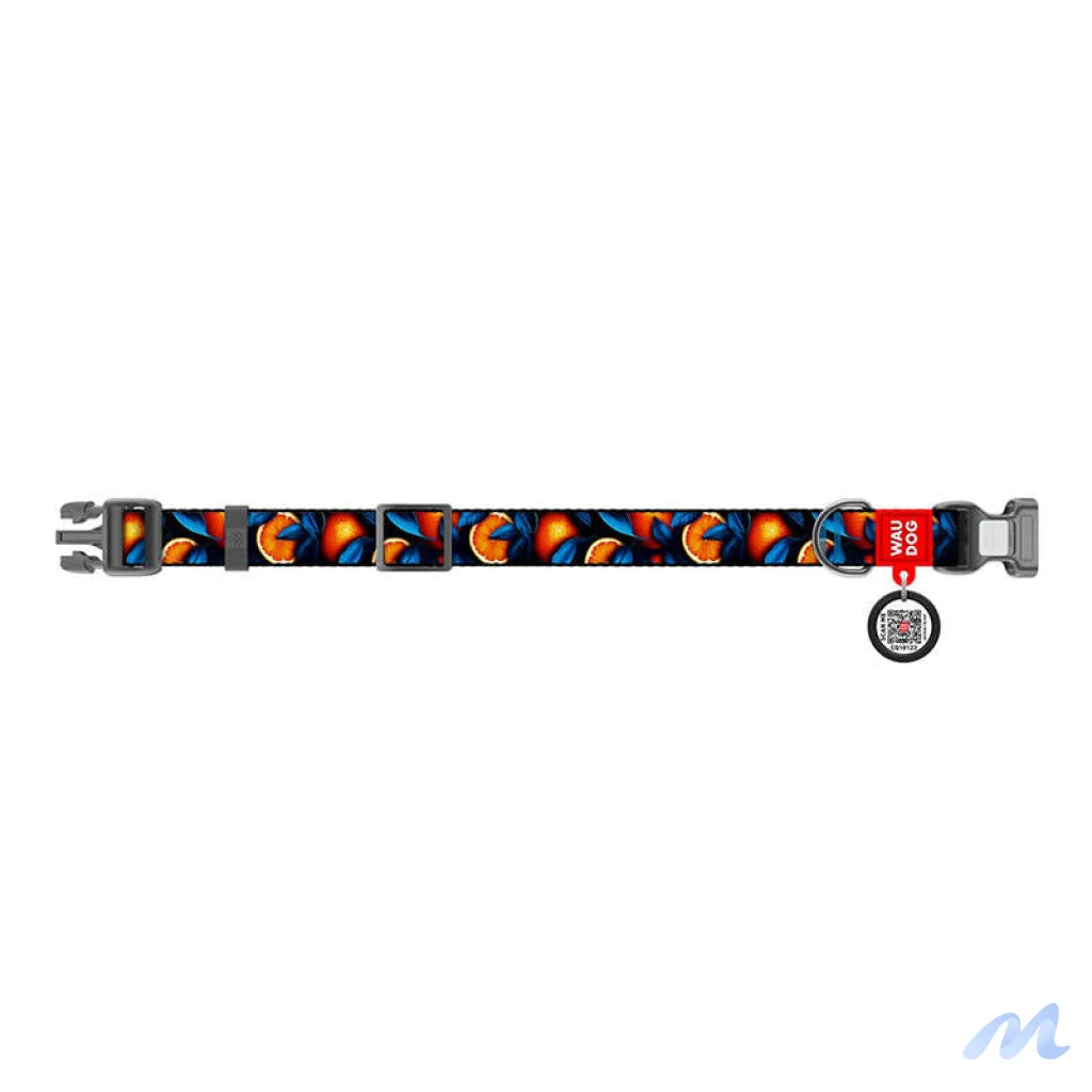 Waudog "Oranges" nylon dog collar with QR code, size XL