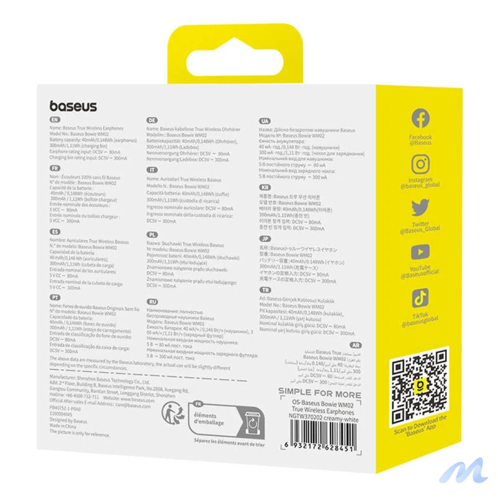 Wireless headphones Baseus Bowie WM02 TWS, Bluetooth 5.0 (white) OS